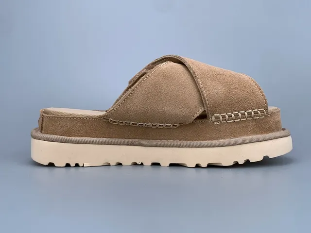 UGG Tasman Beige Suede Platform Slippers 3