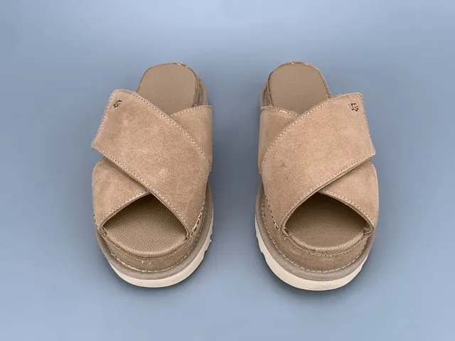 UGG Tasman Beige Suede Platform Slippers 4