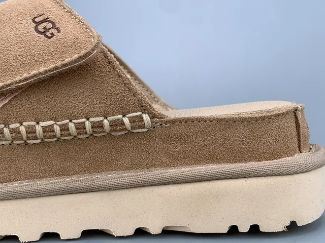 UGG Tasman Beige Suede Platform Slippers 7