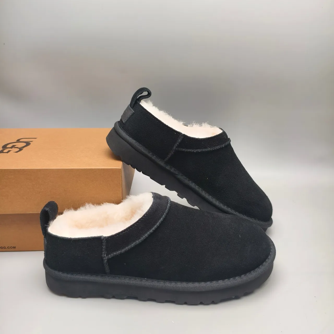UGG Tasman Black Beige Suede Upper Shearling-Lined Casual Shoes 6