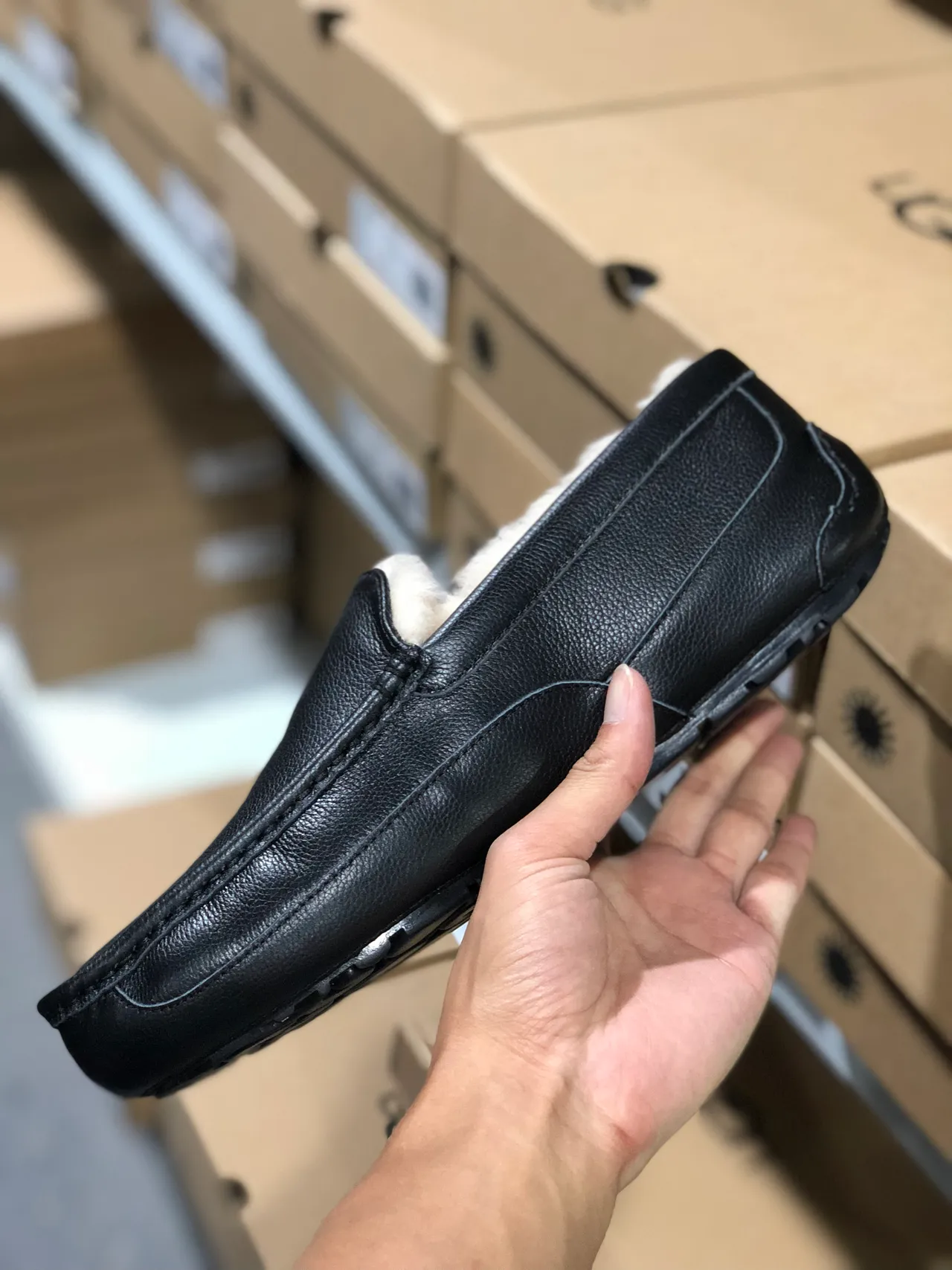 UGG Tasman Black Leather Shearling Loafers 4