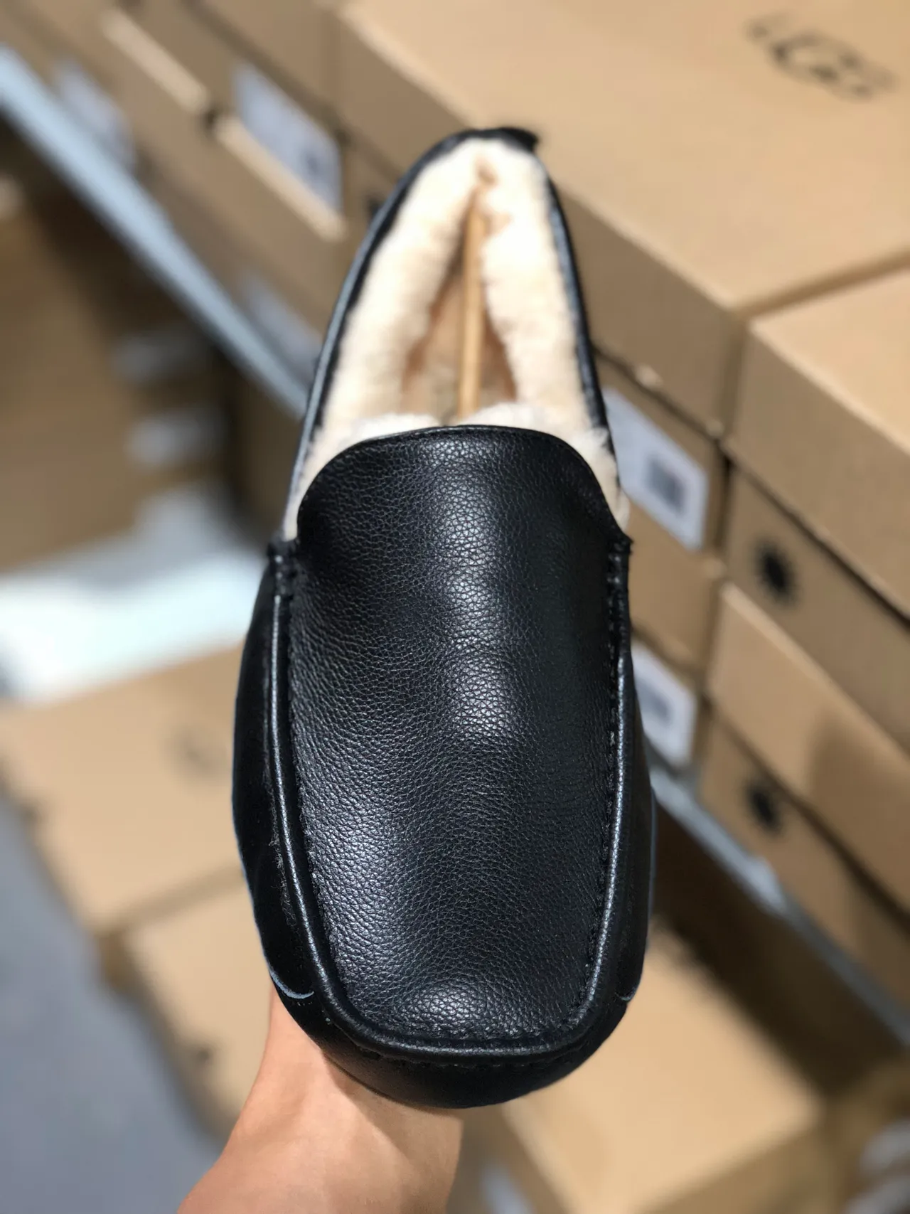 UGG Tasman Black Leather Shearling Loafers 5