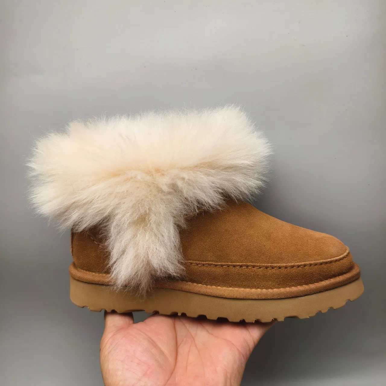 UGG Tasman Brown Beige Suede Upper Oversized Shearling Cuff Snow Boots 2