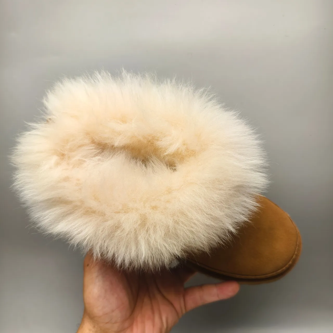 UGG Tasman Brown Beige Suede Upper Oversized Shearling Cuff Snow Boots 3