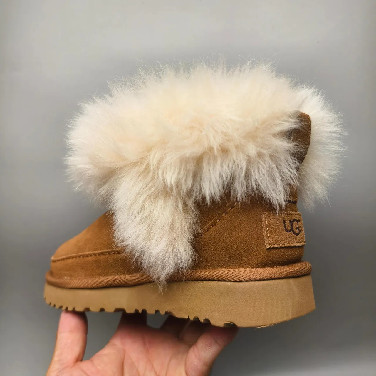 UGG Tasman Brown Beige Suede Upper Oversized Shearling Cuff Snow Boots 4