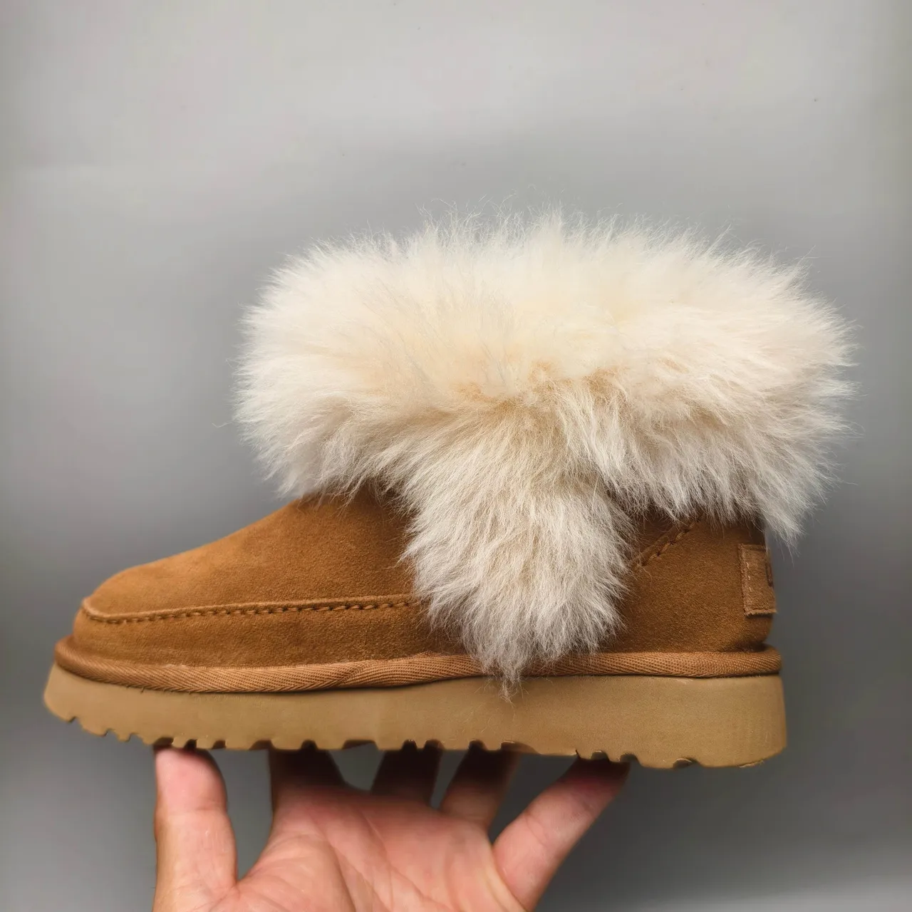 UGG Tasman Brown Beige Suede Upper Oversized Shearling Cuff Snow Boots 7