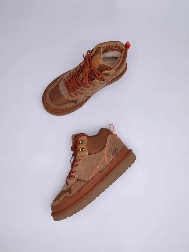 UGG Tasman Brown Orange Suede-Mesh Hybrid Upper Contrast Stitching Hiking Boots 7