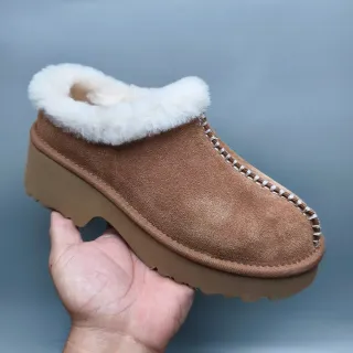 UGG Tasman Brown White Suede Upper Shearling-Lined Cuff Casual Shoes