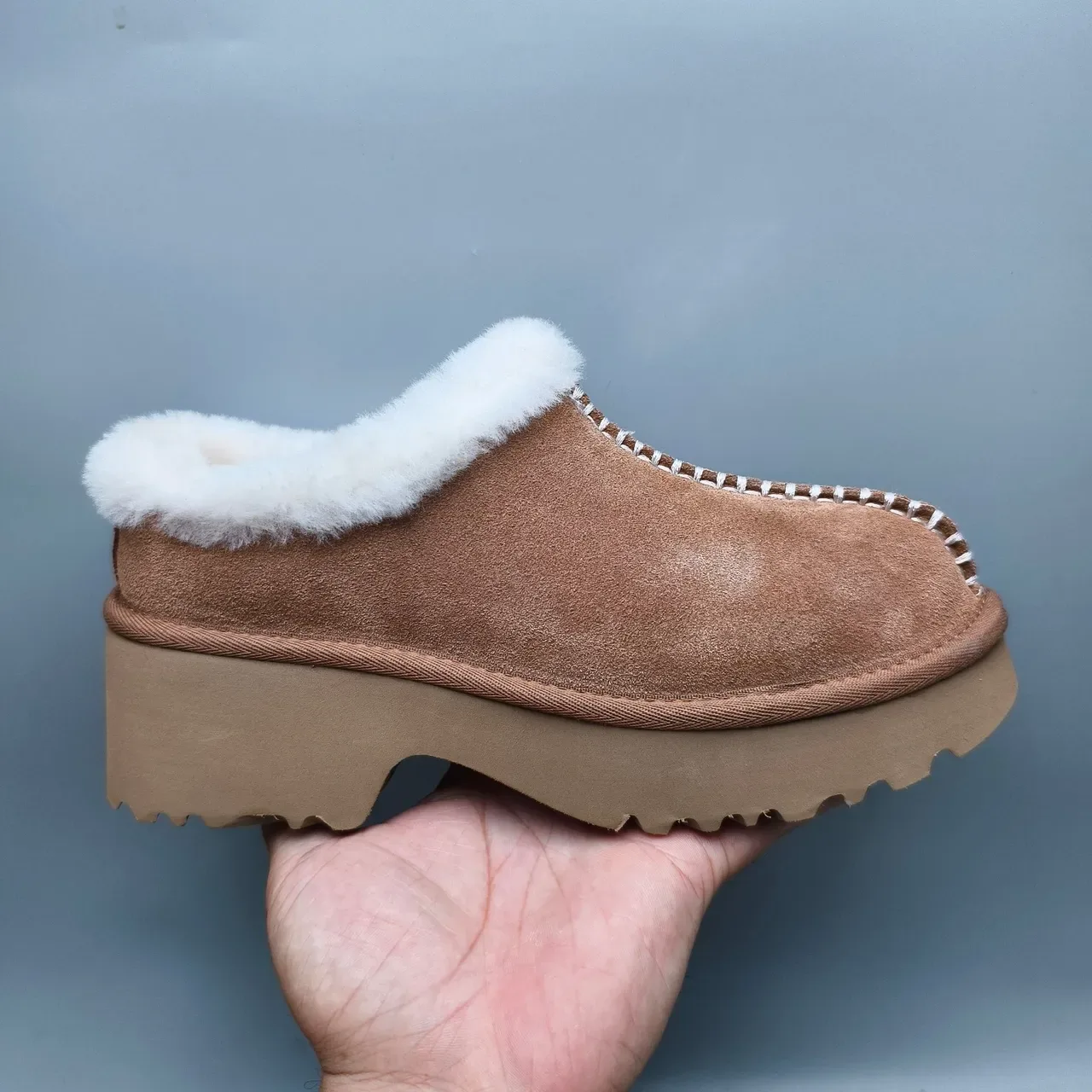 UGG Tasman Brown White Suede Upper Shearling-Lined Cuff Casual Shoes 2