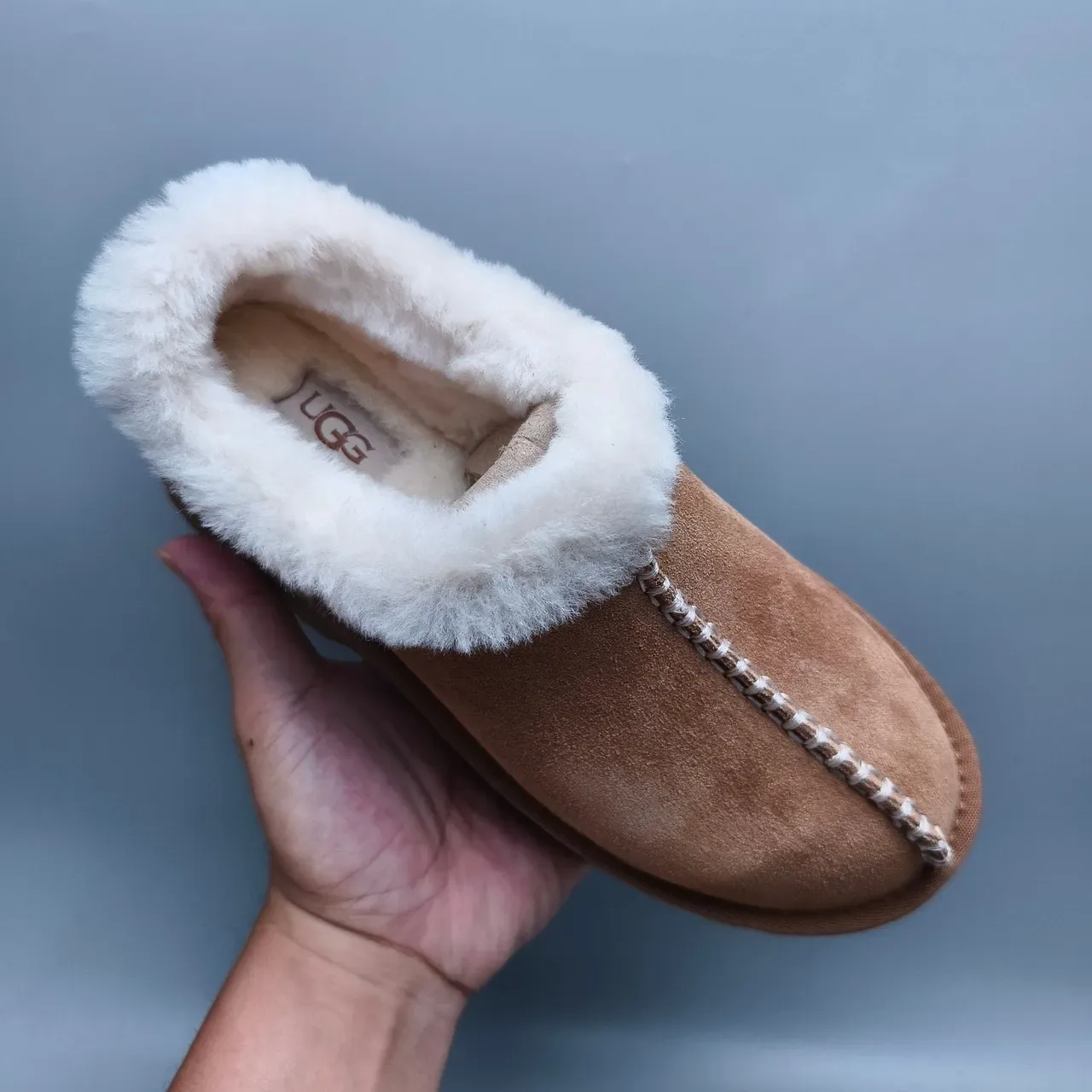 UGG Tasman Brown White Suede Upper Shearling-Lined Cuff Casual Shoes 3