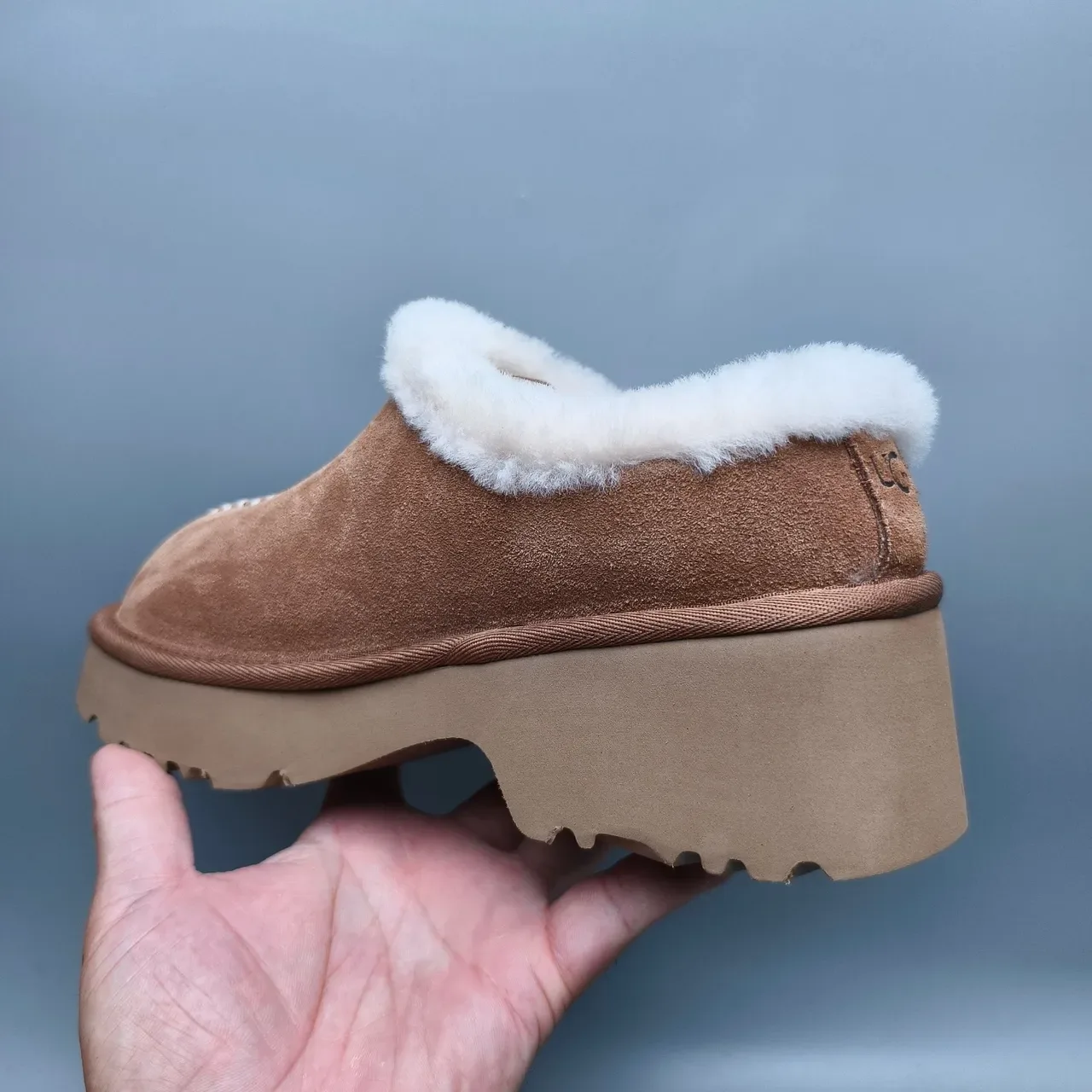 UGG Tasman Brown White Suede Upper Shearling-Lined Cuff Casual Shoes 4