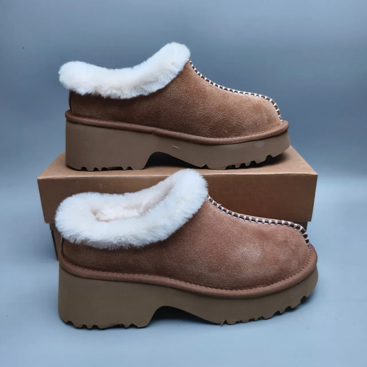 UGG Tasman Brown White Suede Upper Shearling-Lined Cuff Casual Shoes 5