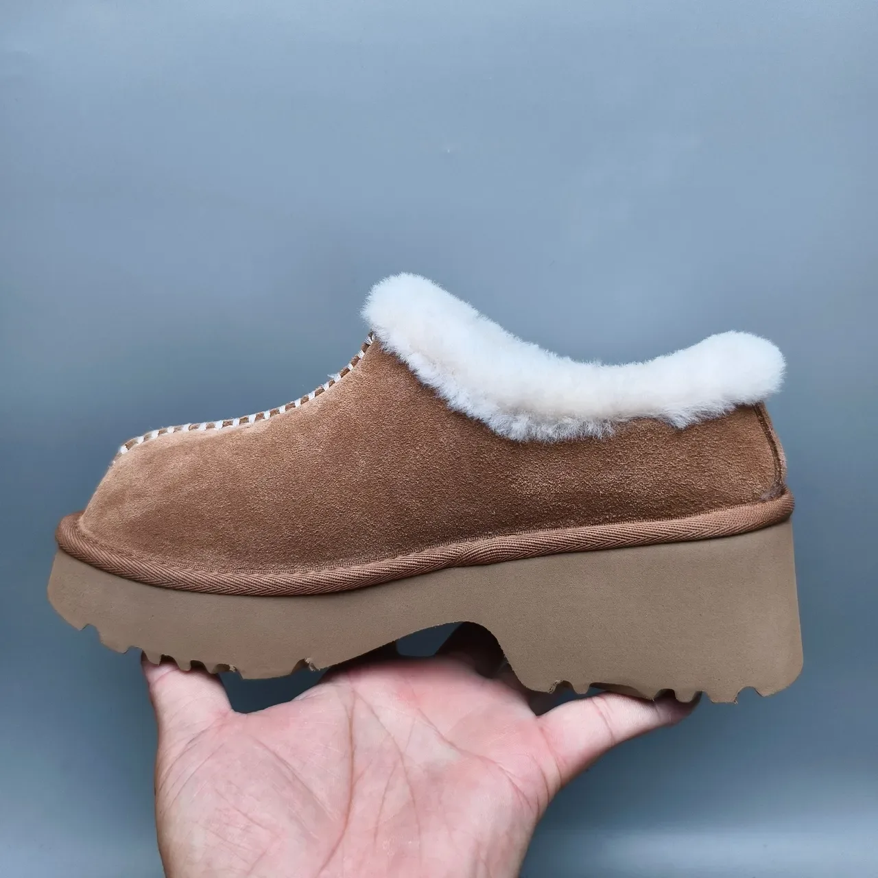 UGG Tasman Brown White Suede Upper Shearling-Lined Cuff Casual Shoes 7