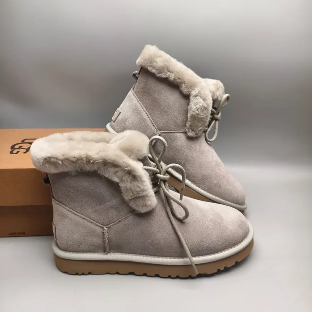 UGG Tasman Light Gray Suede Shearling Cuff Snow Boot 6