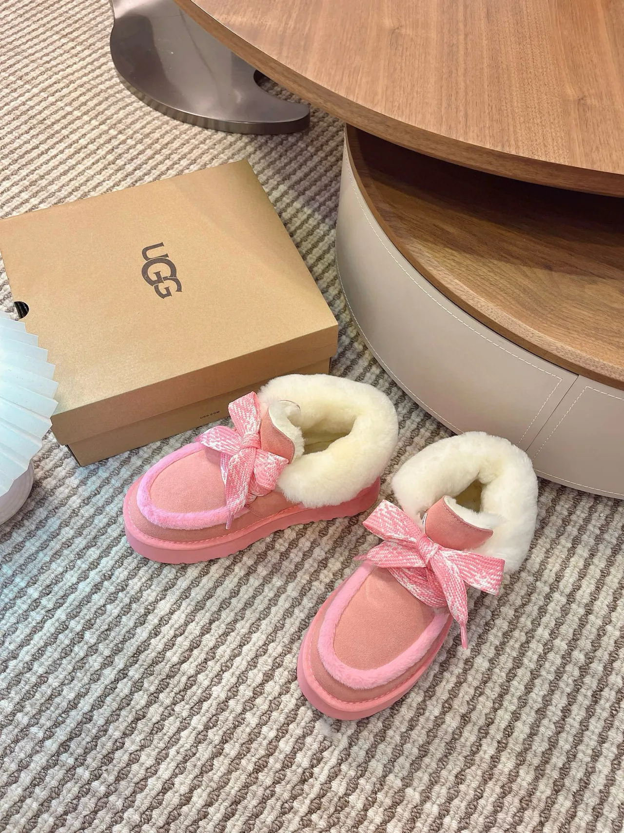 UGG Tasman Pink Beige Platform Sole Shearling-Lined Snow Boots 4