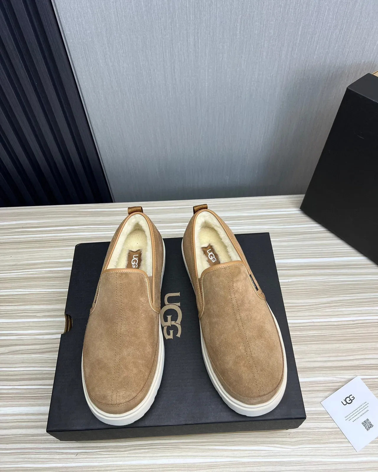 UGG Tasman Tan Suede Shearling-Lined Slip-On Loafers 2