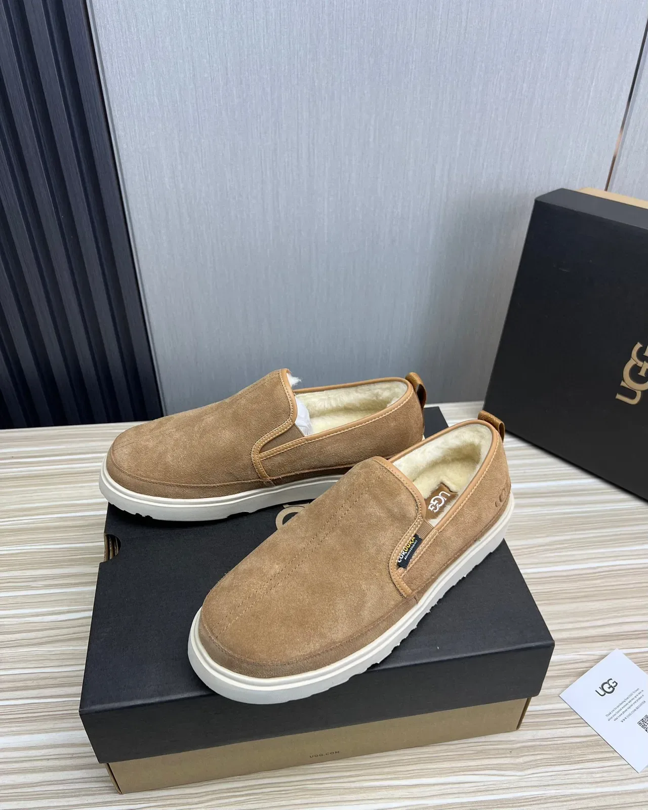 UGG Tasman Tan Suede Shearling-Lined Slip-On Loafers 3