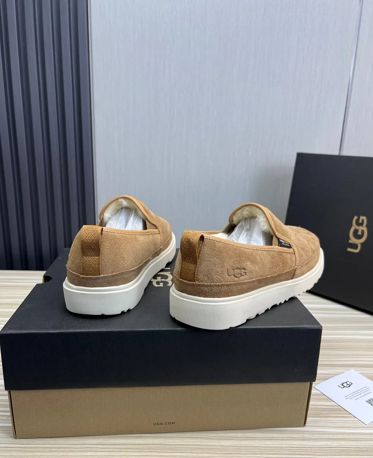UGG Tasman Tan Suede Shearling-Lined Slip-On Loafers 4