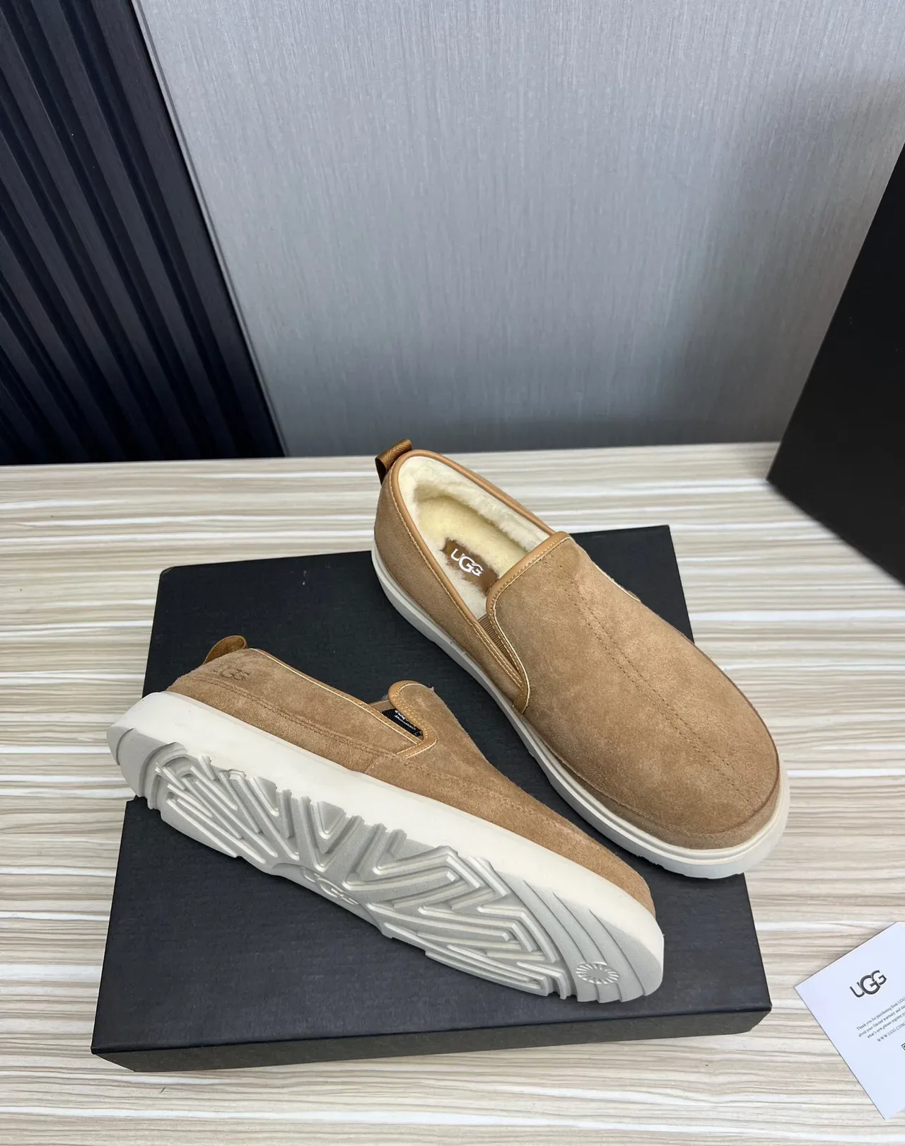 UGG Tasman Tan Suede Shearling-Lined Slip-On Loafers 5