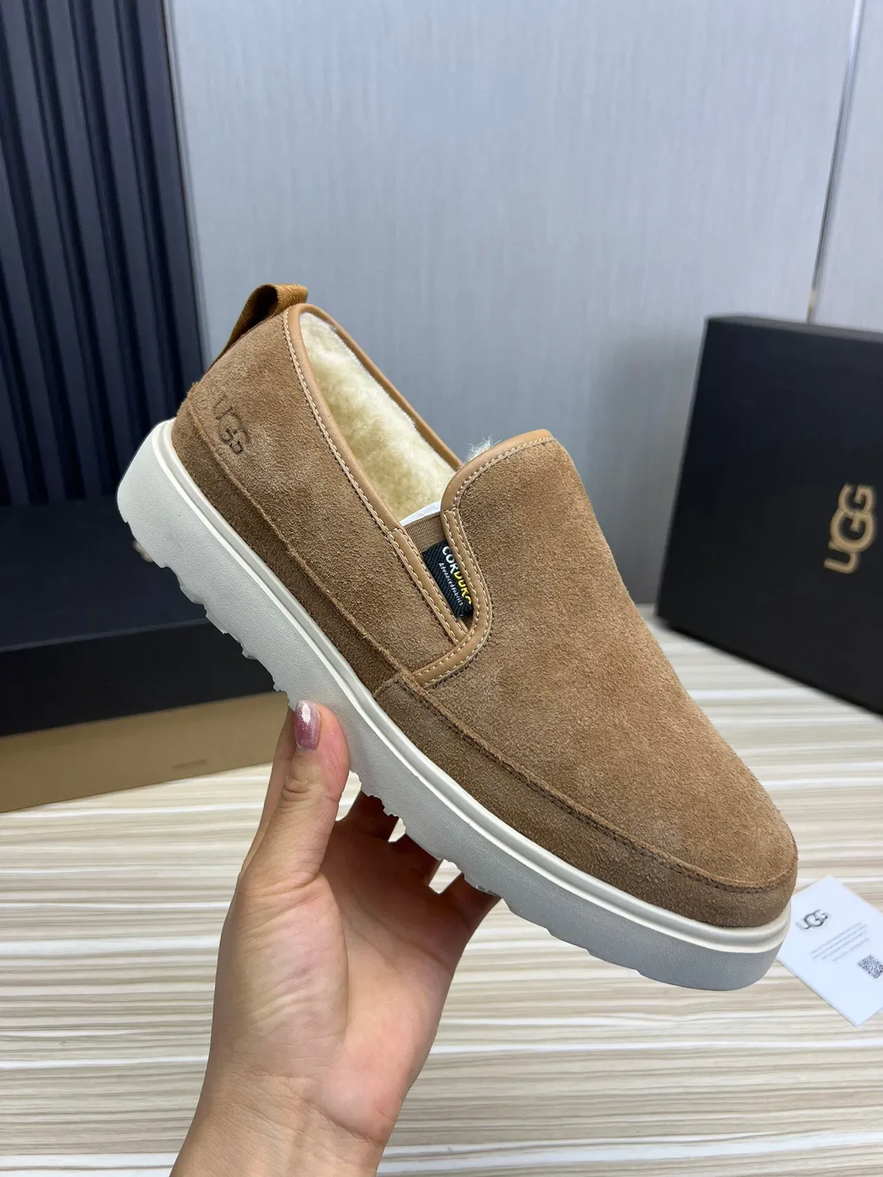 UGG Tasman Tan Suede Shearling-Lined Slip-On Loafers 6