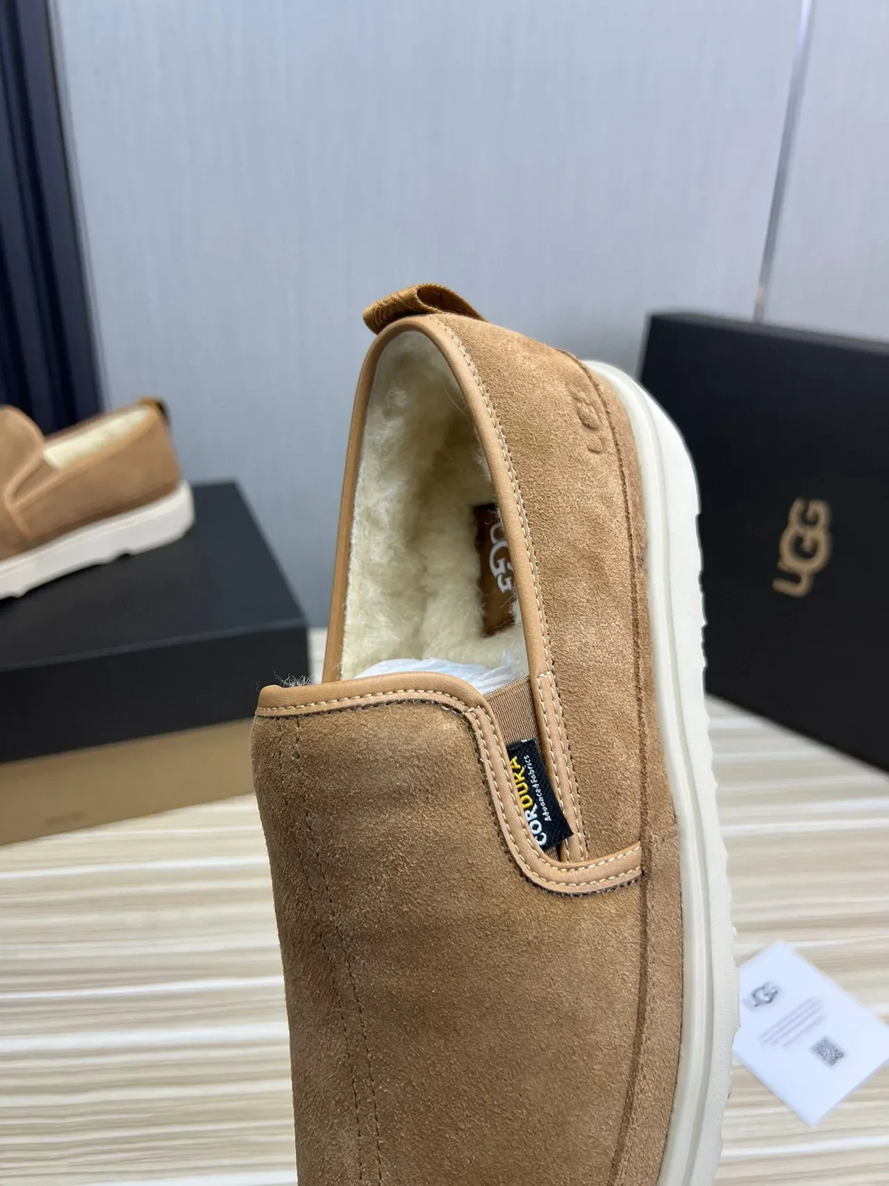 UGG Tasman Tan Suede Shearling-Lined Slip-On Loafers 7