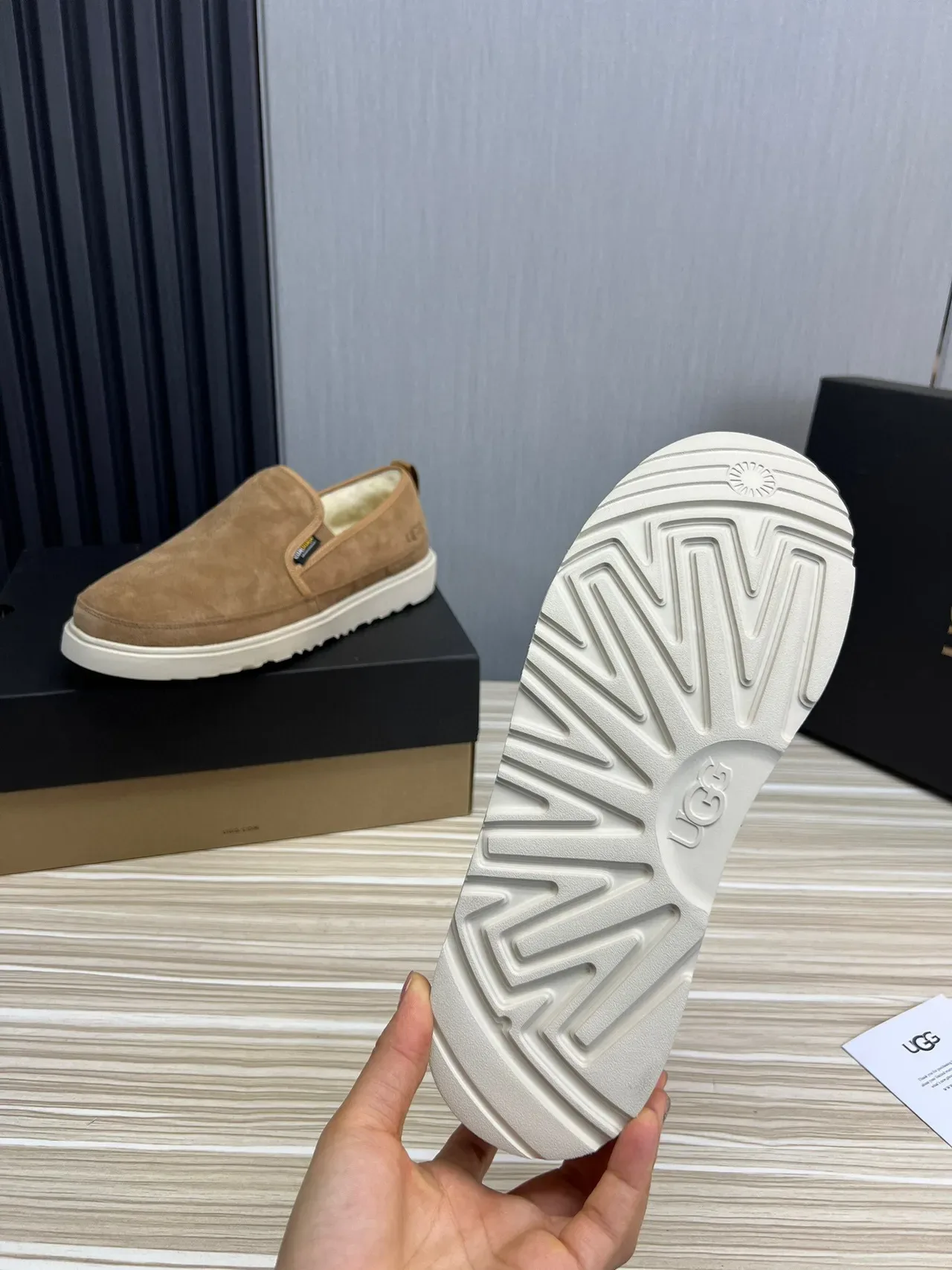 UGG Tasman Tan Suede Shearling-Lined Slip-On Loafers 8