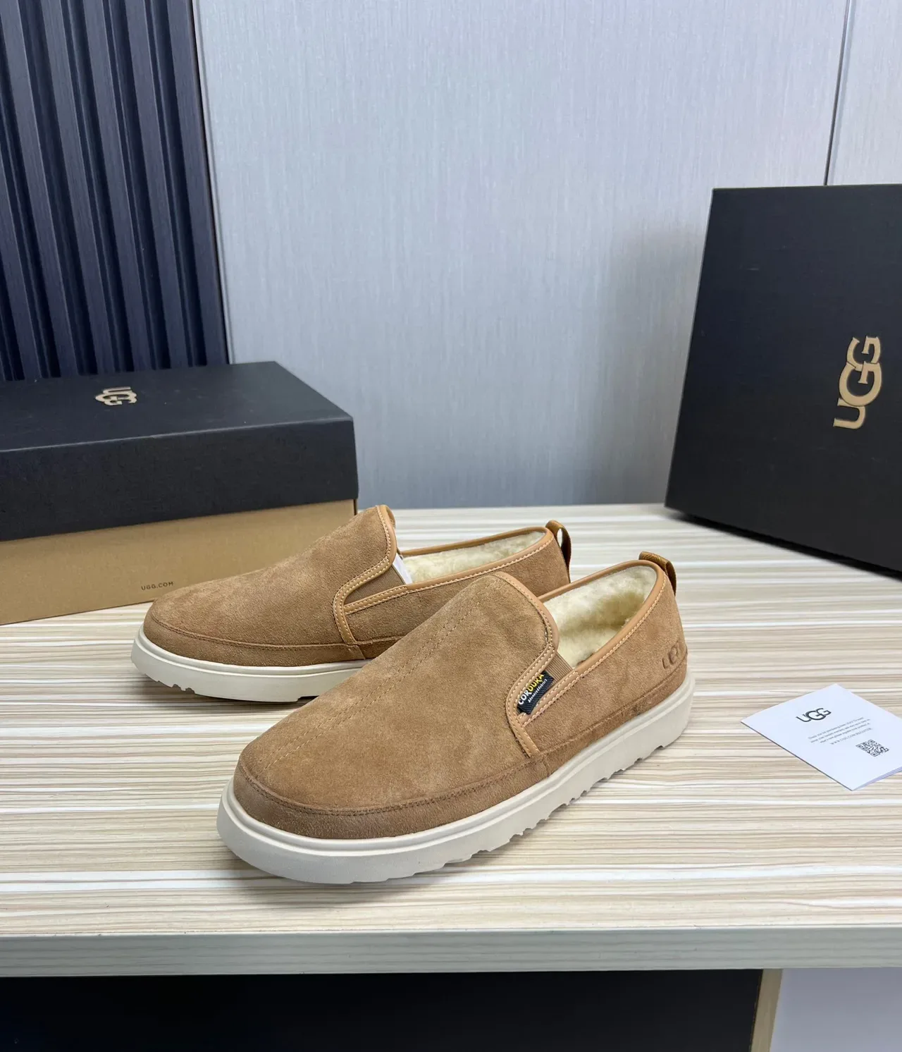 UGG Tasman Tan Suede Shearling-Lined Slip-On Loafers 9