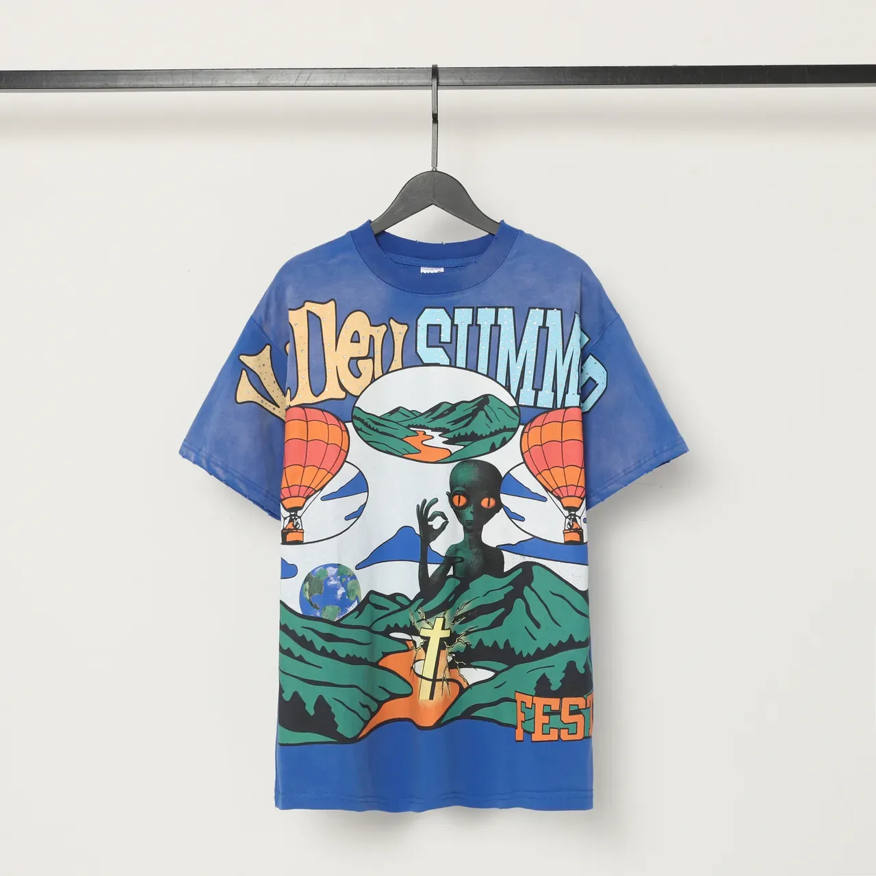 Vale Forever Oversized Gradient Blue Graphic Print T-Shirt 2