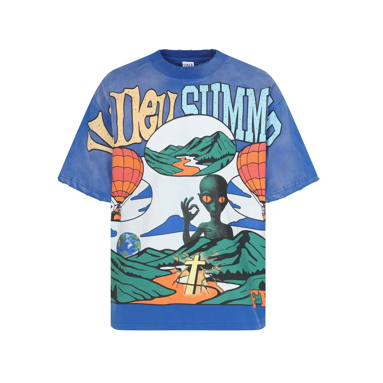 Vale Forever Oversized Gradient Blue Graphic Print T-Shirt 3