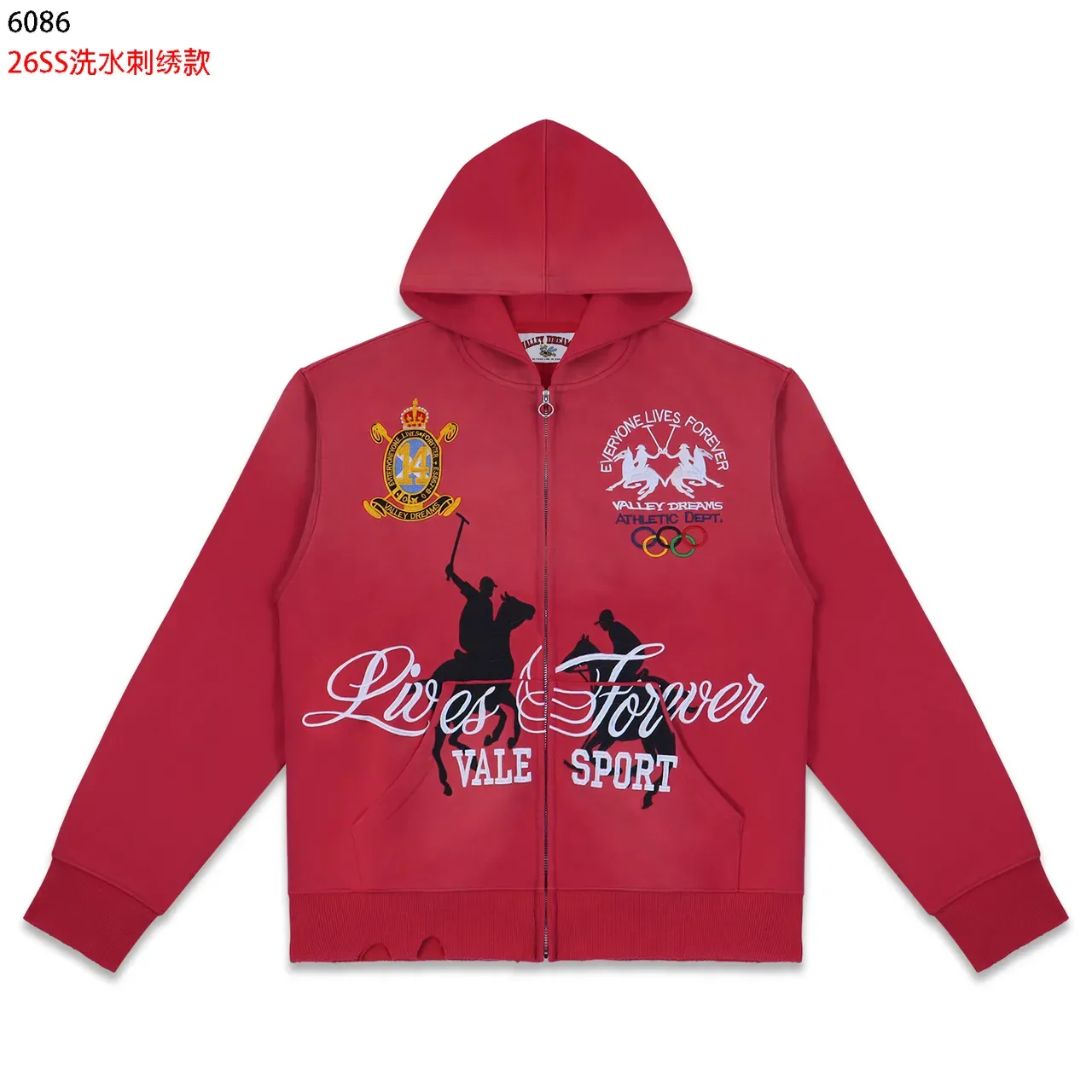 Vale Forever Red Sudadera con capucha con cremallera y crest bordada 8