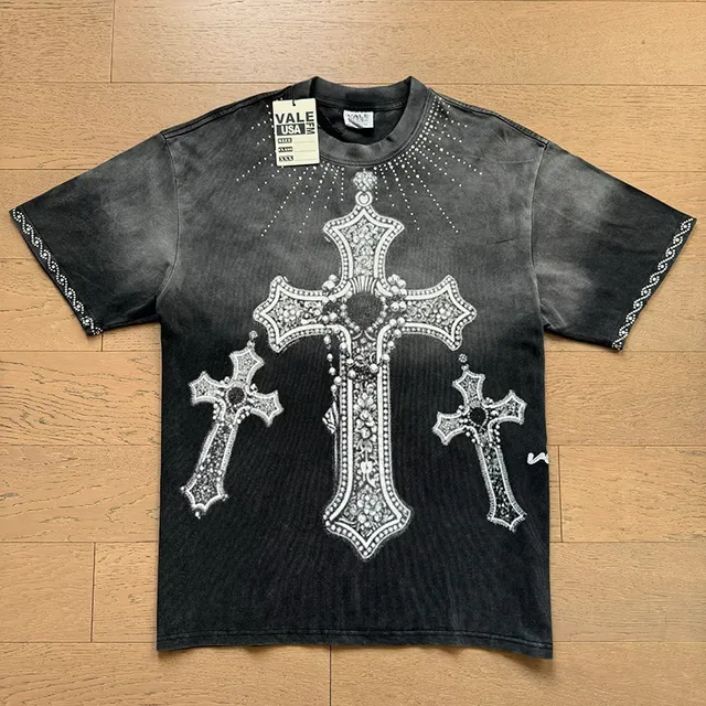 Vale Forever Rhinestone Cross Acid-Wash T-Shirt 3