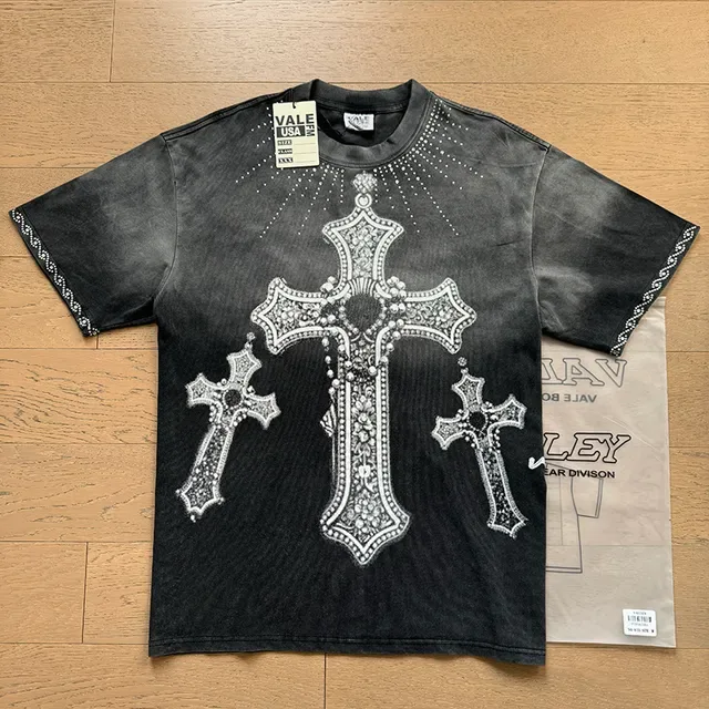 Vale Forever Rhinestone Cross Acid-Wash T-Shirt 4