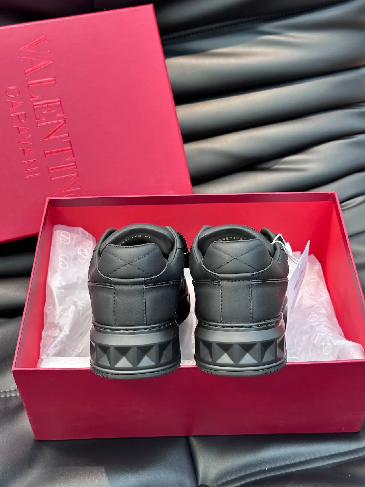 Valentino Black Full-Grain Leather Upper Perforated Toe Cap Sneakers 3