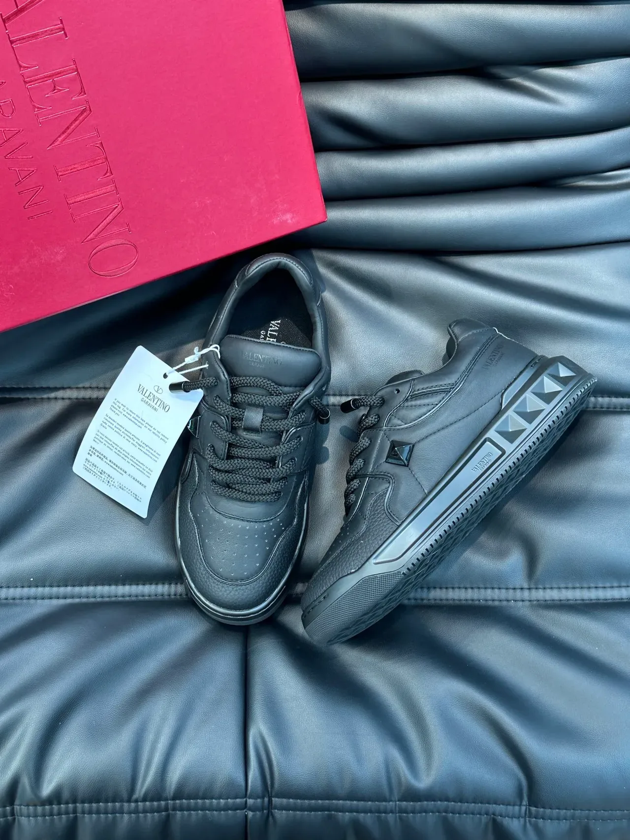 Valentino Black Full-Grain Leather Upper Perforated Toe Cap Sneakers 5