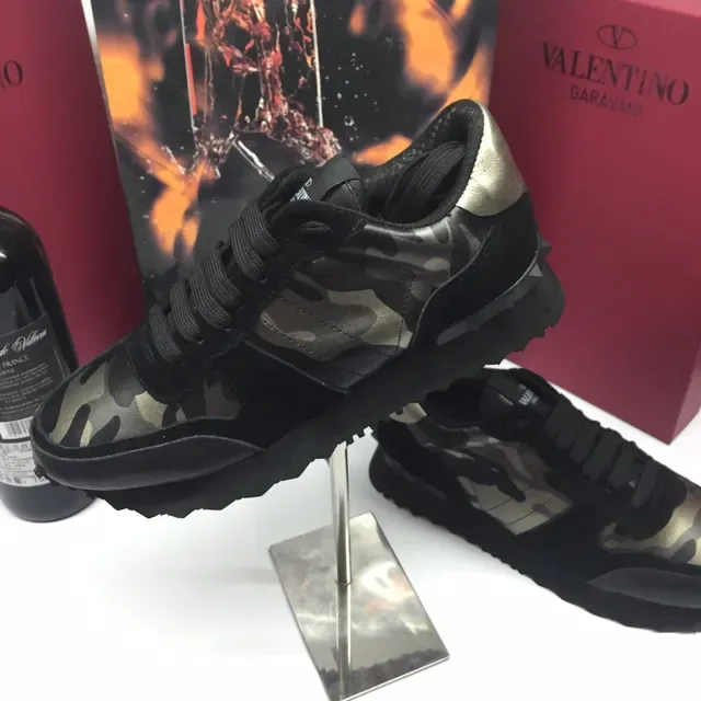 Valentino Preto Multicolor Camuflado Painel Metálico Etiqueta de Calcanhar Tênis Lifestyle 3