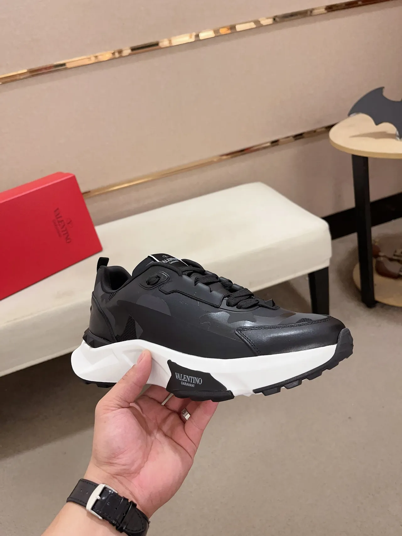 Valentino Noir Blanc Semelle Épaisse Tige Camouflée Chaussures Lifestyle 5