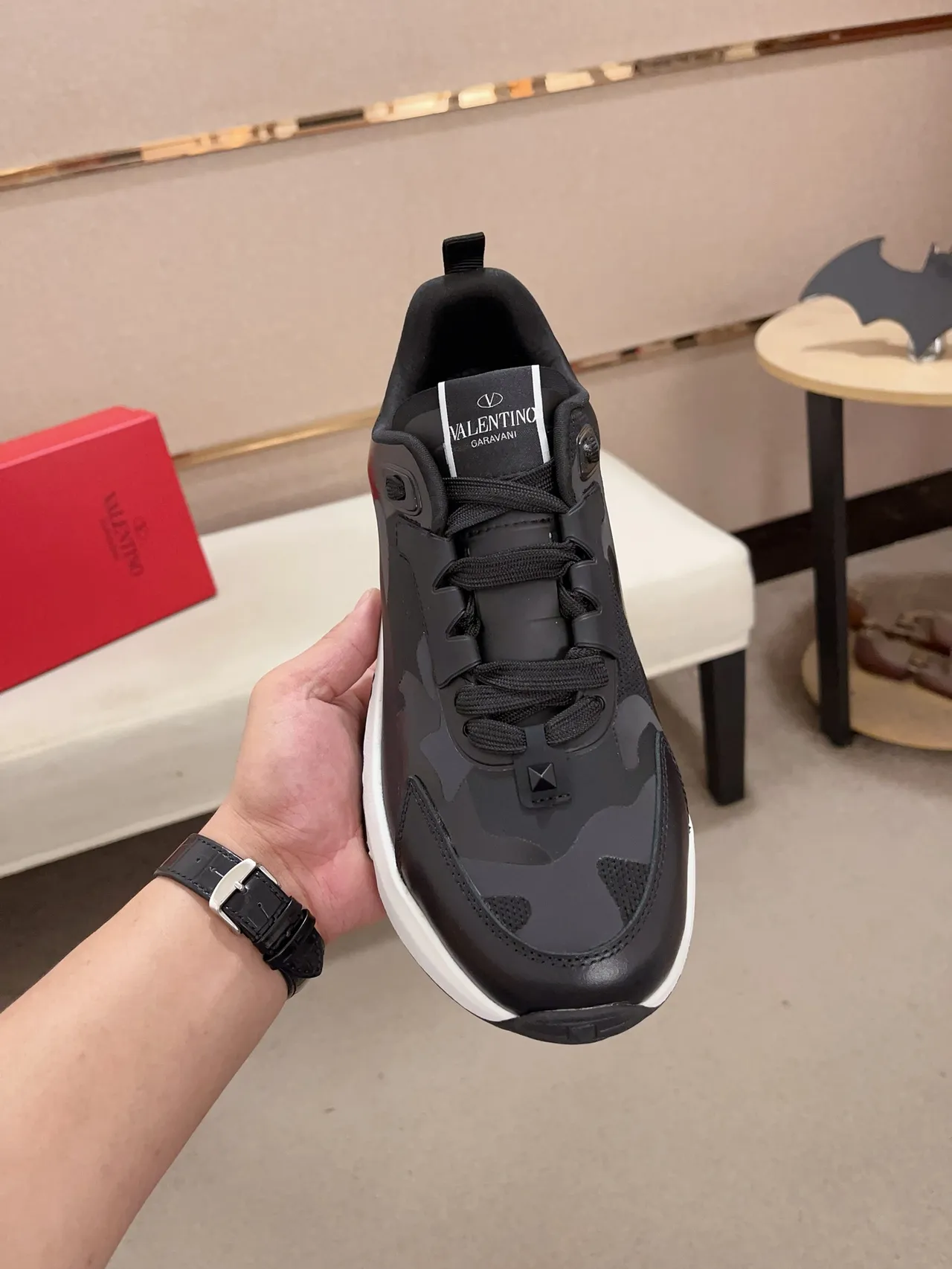 Valentino Noir Blanc Semelle Épaisse Tige Camouflée Chaussures Lifestyle 6