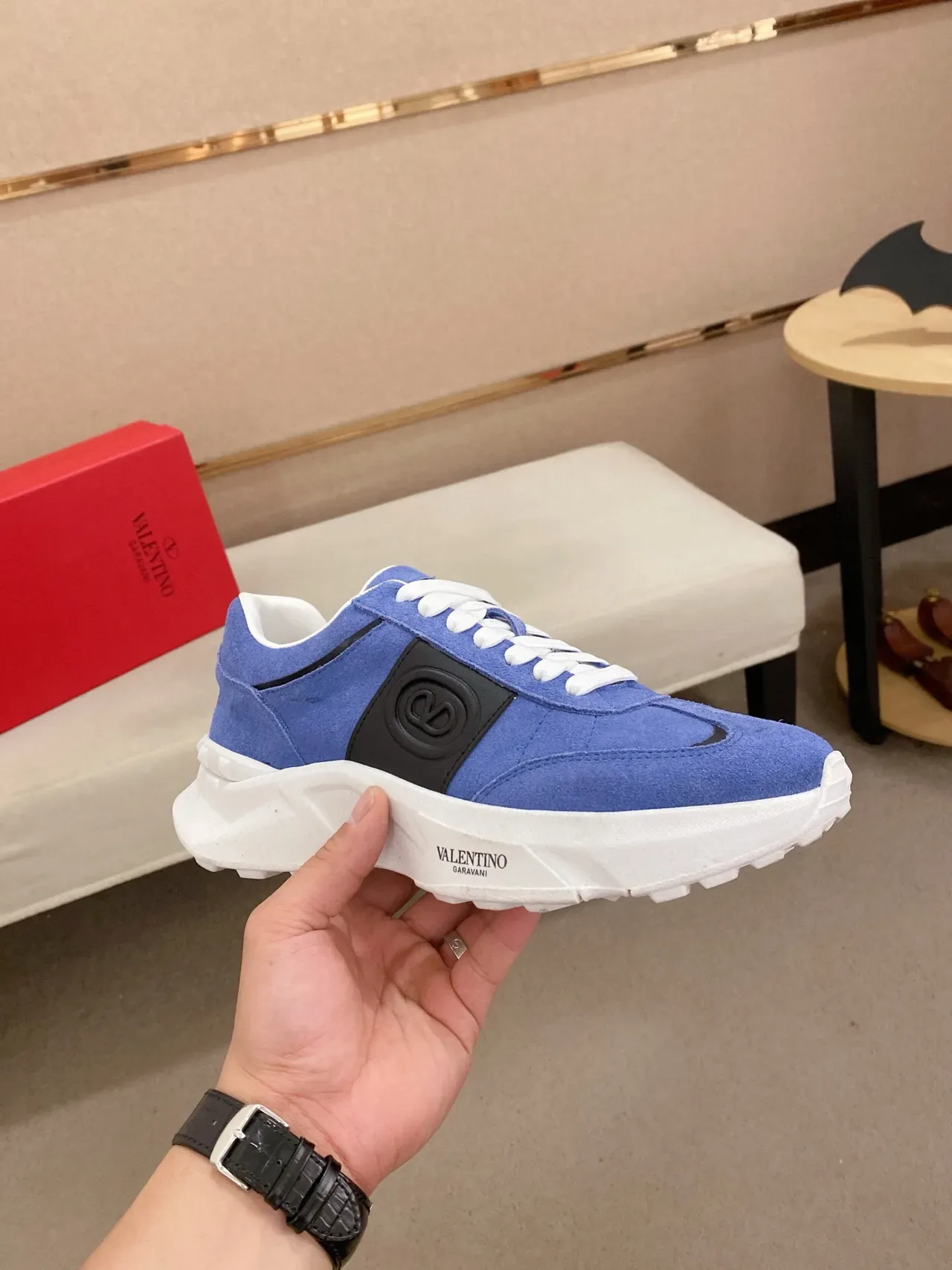 Valentino Daim Bleu Noir Partie Supérieure Panneau Latéral VLOGO Chaussures Lifestyle 4