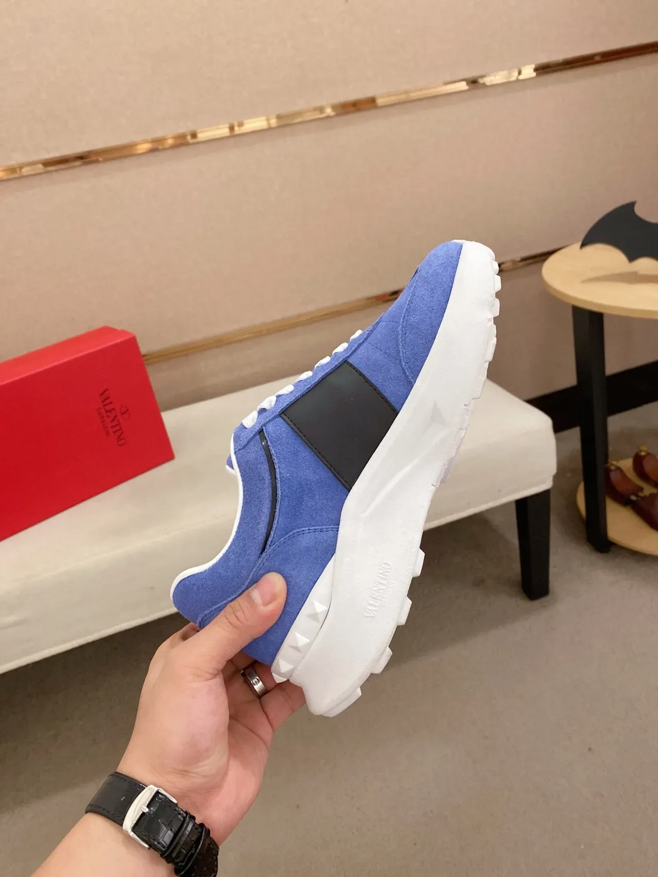 Valentino Daim Bleu Noir Partie Supérieure Panneau Latéral VLOGO Chaussures Lifestyle 5