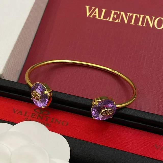 Valentino Gold Multicolor Open Bangles Rectangular Gem-Set Hardware Bracelet 3