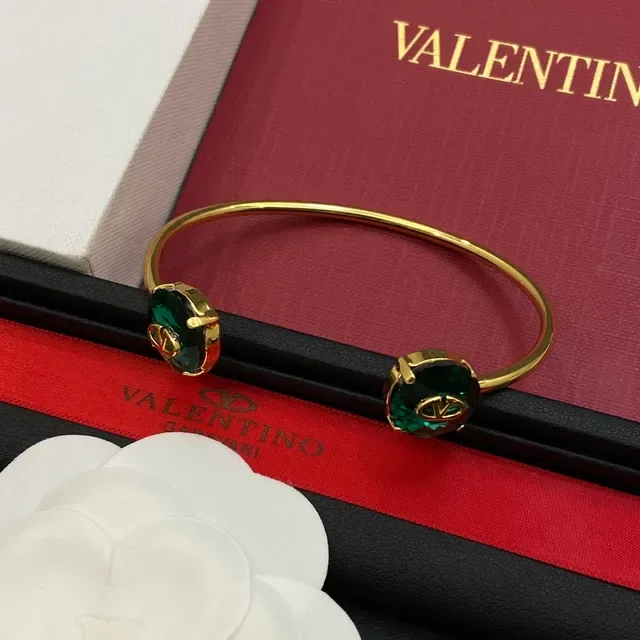 Valentino Gold Multicolor Open Bangles Rectangular Gem-Set Hardware Bracelet 5