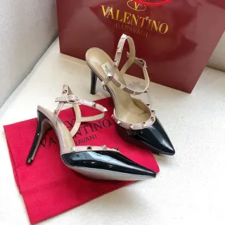 Valentino Rockstud Black and Nude Patent Leather Stilettos