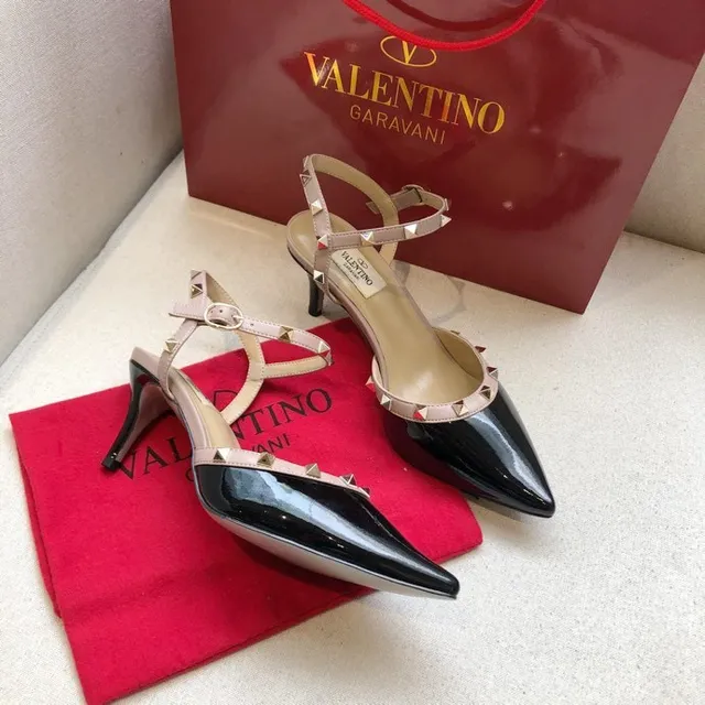 Valentino Rockstud Black and Nude Patent Leather Stilettos 5
