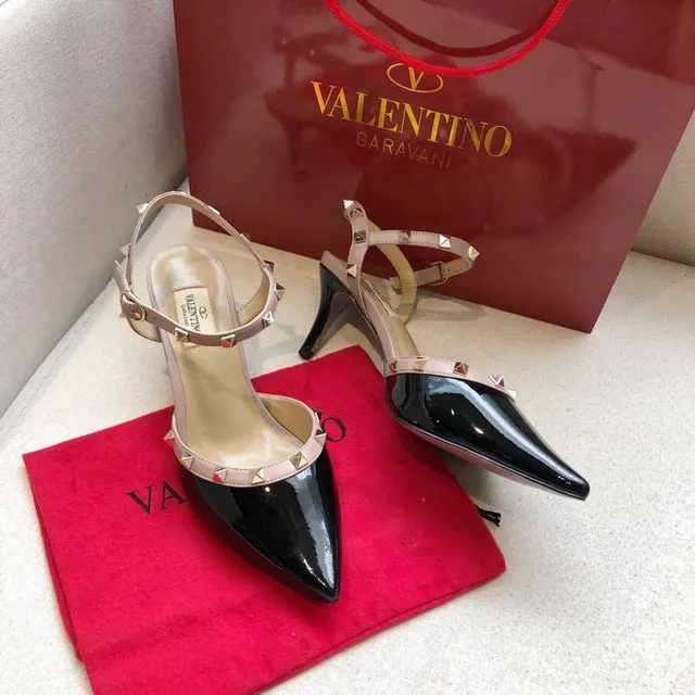 Valentino Rockstud Black and Nude Patent Leather Stilettos 6