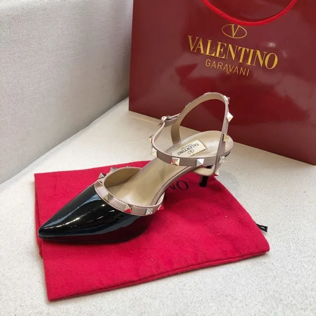 Valentino Rockstud Black and Nude Patent Leather Stilettos 7
