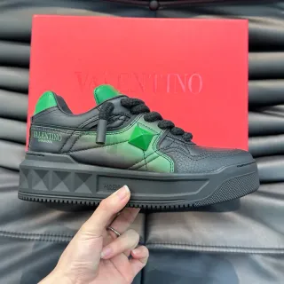 Valentino Rockstud Black Green Quilted Leather Upper Pyramid Chunky Sneakers