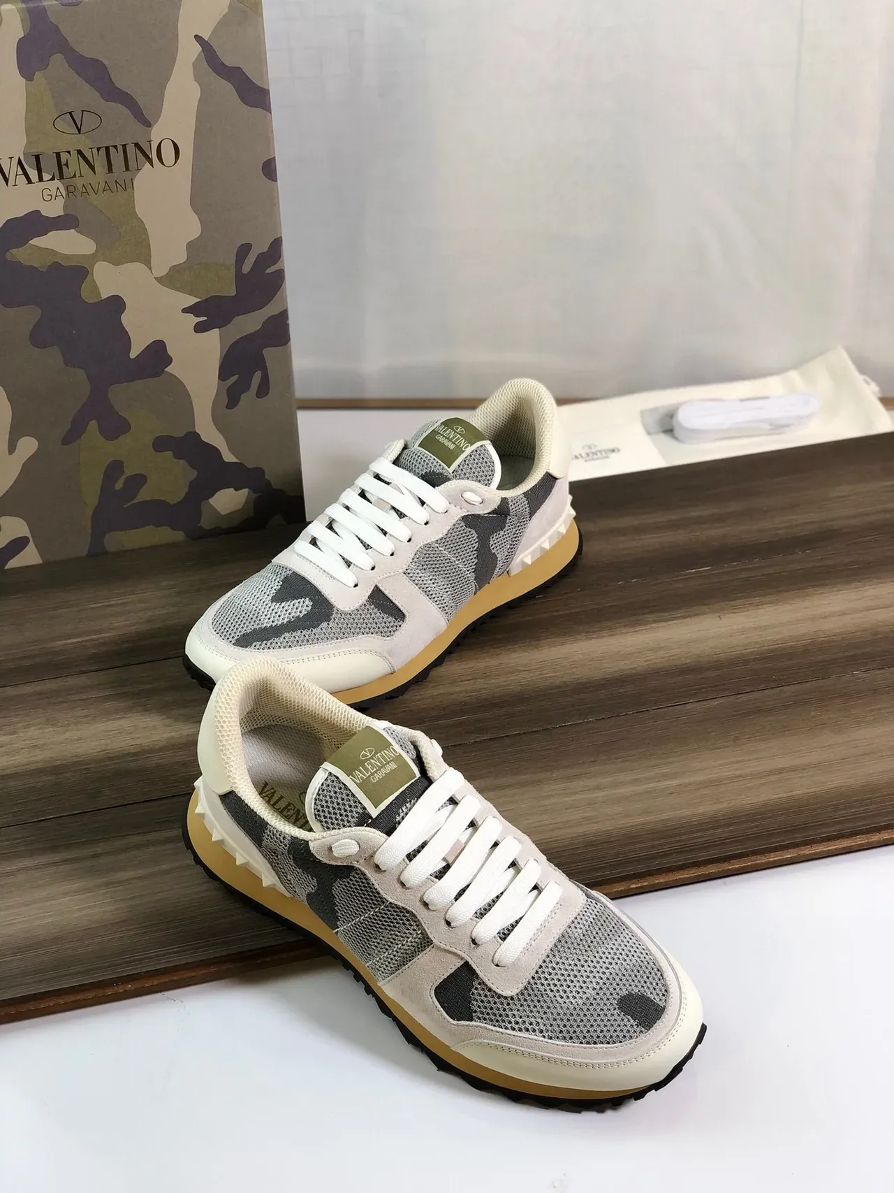Valentino Rockstud Camouflage Mesh and Suede Lifestyle Sneakers 4