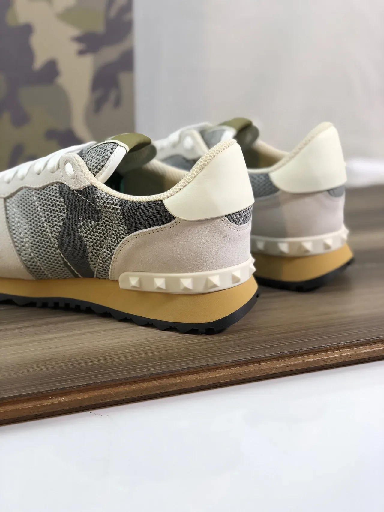 Valentino Rockstud Camouflage Mesh and Suede Lifestyle Sneakers 5