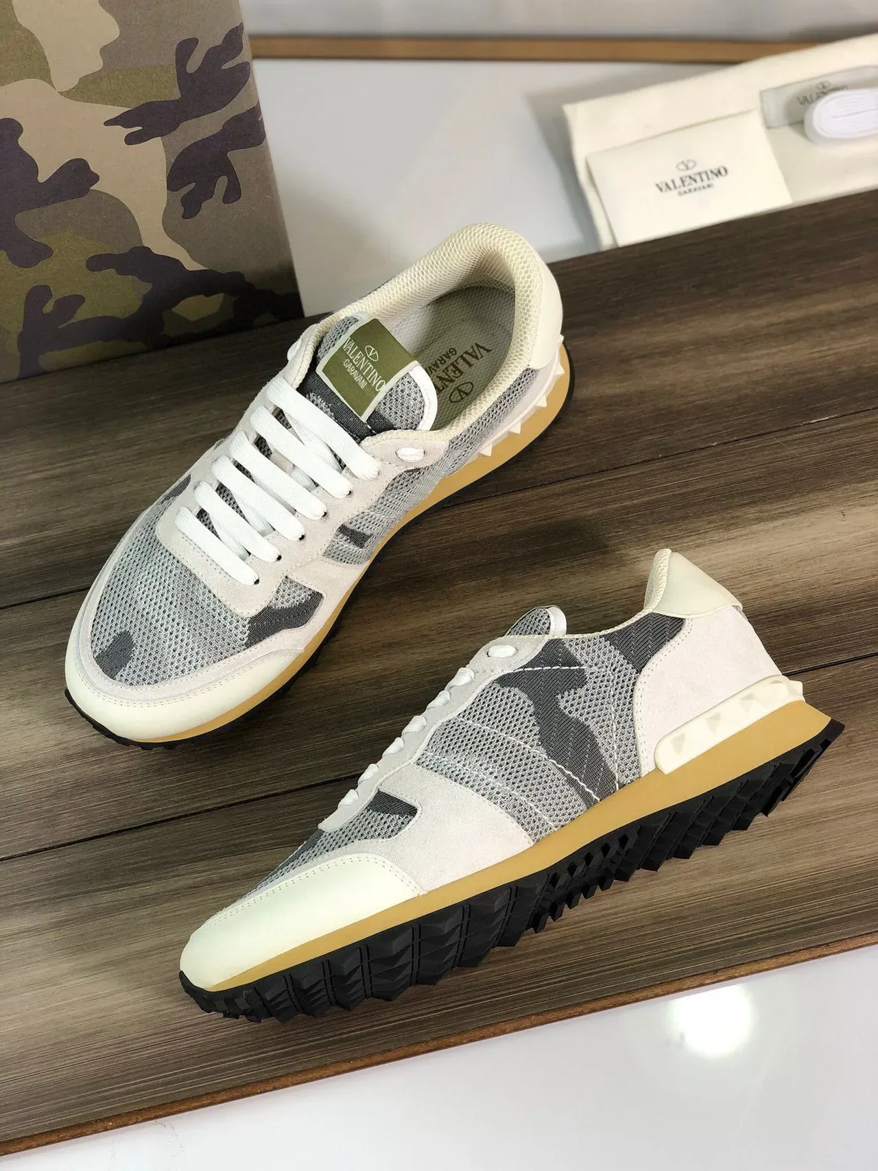 Valentino Rockstud Camouflage Mesh and Suede Lifestyle Sneakers 6