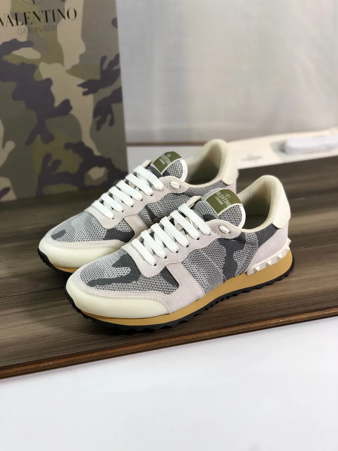 Valentino Rockstud Camouflage Mesh and Suede Lifestyle Sneakers 7